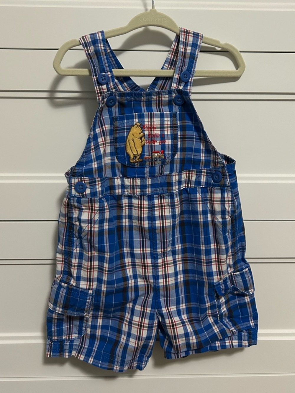 Vintage Disney Baby Pooh Bear Plaid Overalls